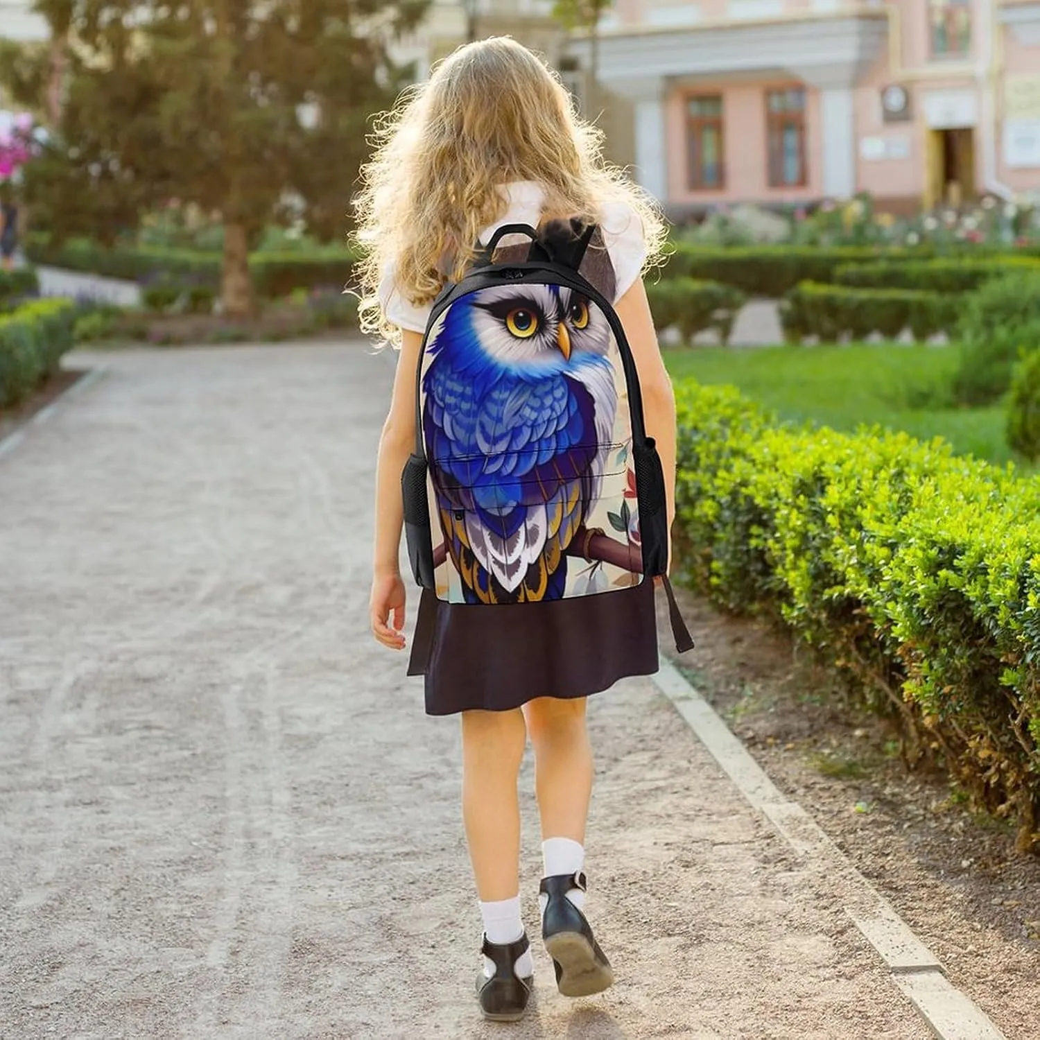 Blue Feather Owls Paintings Shoulder Book Bags Polyester Multipurpose Anti-Theft Carry On Bag Large Capacity Travel Hiking & Camping Rucksack