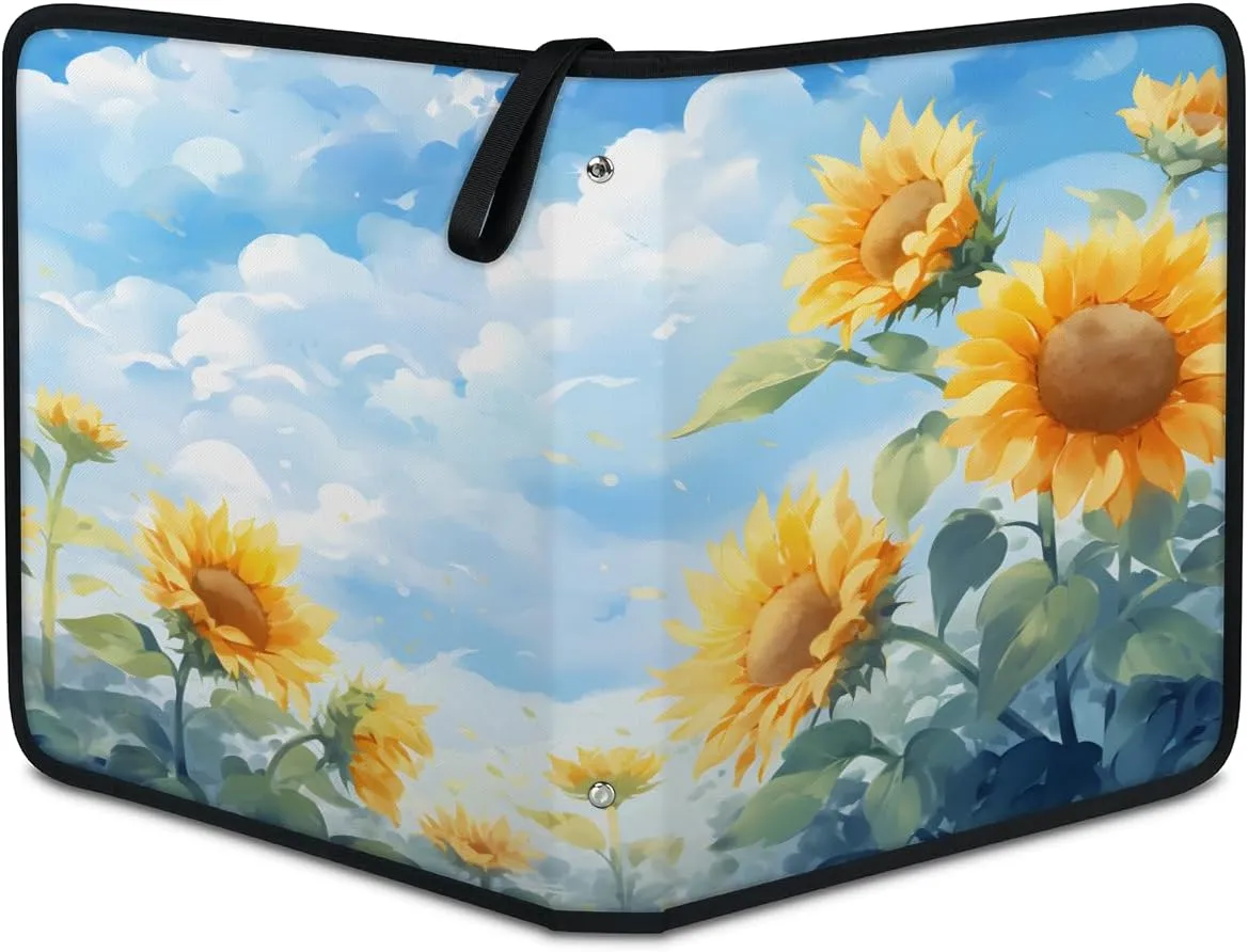 Blue Sky Sunflower 3 Ring Trading Zipper Binder Strap, Trading Card Binder 4 Pocket, 400 Pockets Card Holder with 50 Removable Sleeves for Game Cards