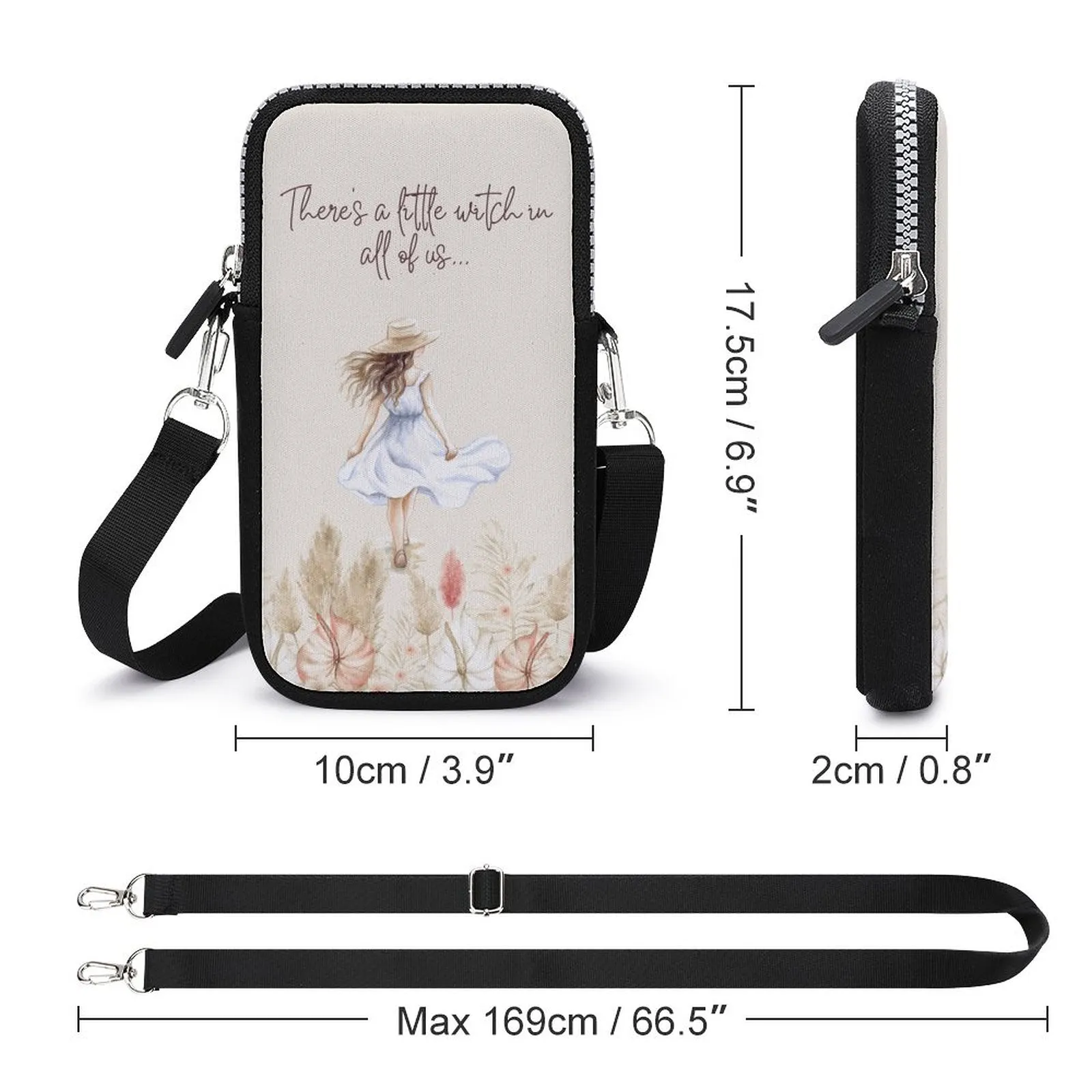 Boho Girl Cell Phone Crossbody Pouch, Personalized Crossbody Pouch