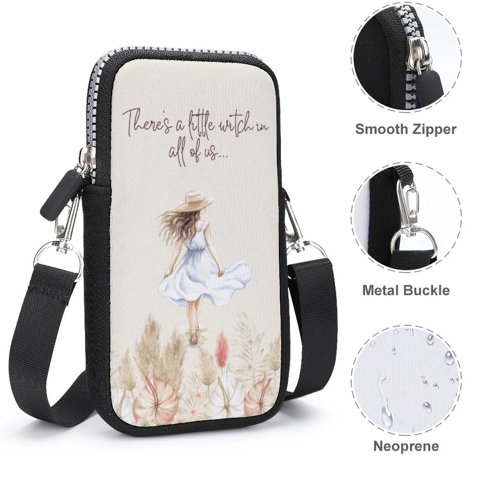 Boho Girl Cell Phone Crossbody Pouch, Personalized Crossbody Pouch