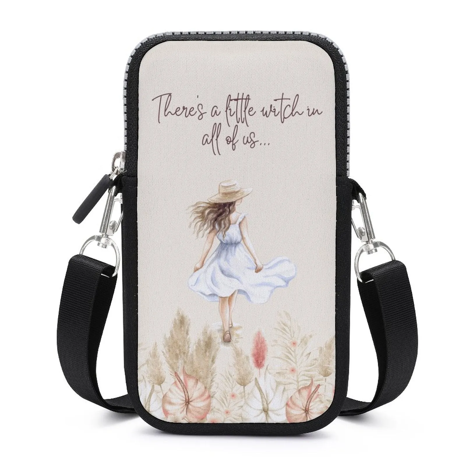 Boho Girl Cell Phone Crossbody Pouch, Personalized Crossbody Pouch