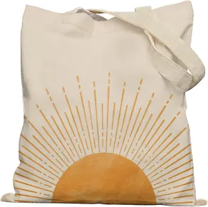 Boho Tote Bag, Boho Orange Sun Sunshine Canvas Tote Bags for Women, Aesthetic Tote Bag, Reusable Grocery Bags Shopping Bags, Boho Gifts for Women, White, 703ys-STD-A