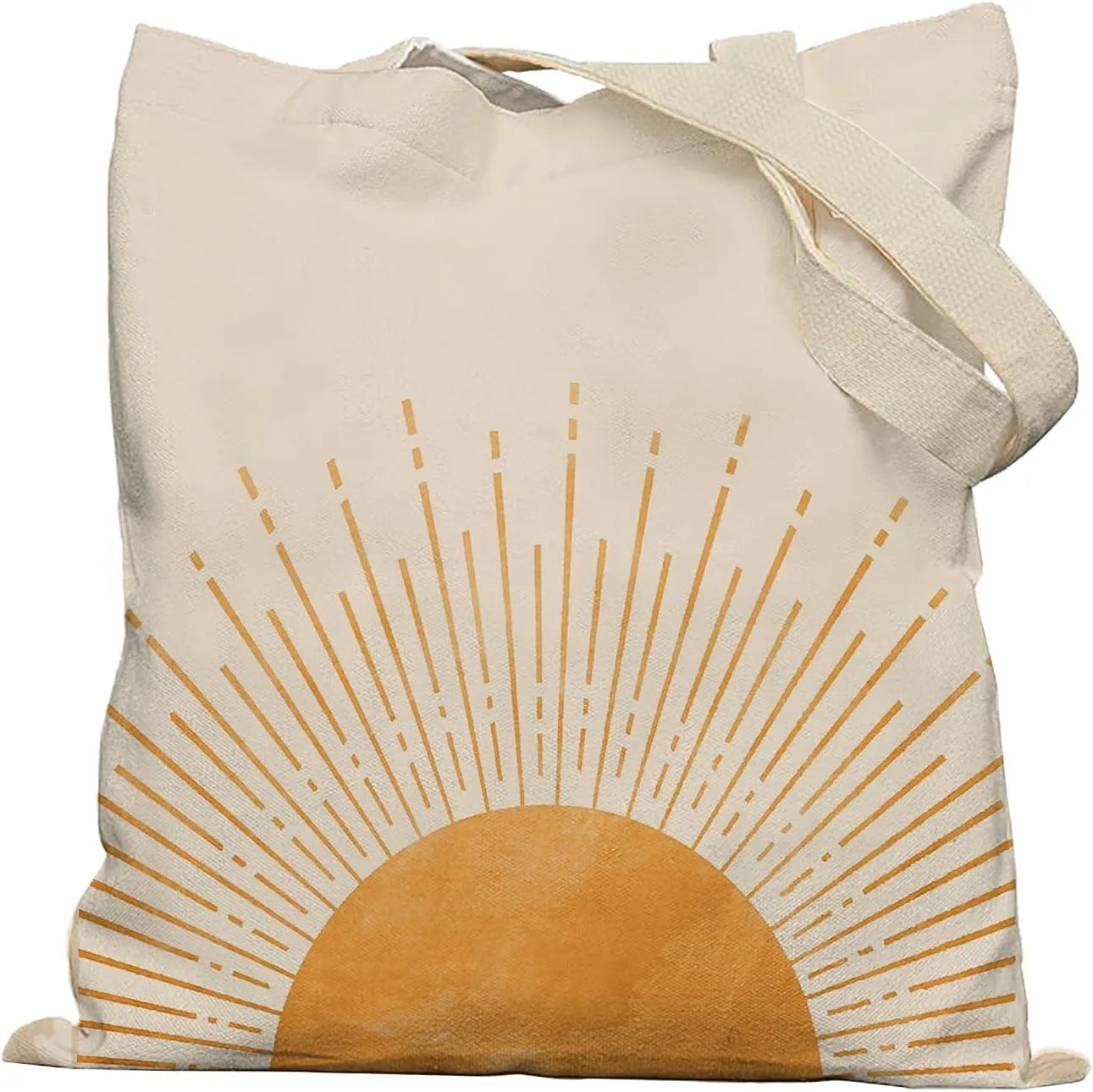 Boho Tote Bag, Boho Orange Sun Sunshine Canvas Tote Bags for Women, Aesthetic Tote Bag, Reusable Grocery Bags Shopping Bags, Boho Gifts for Women, White, 703ys-STD-A