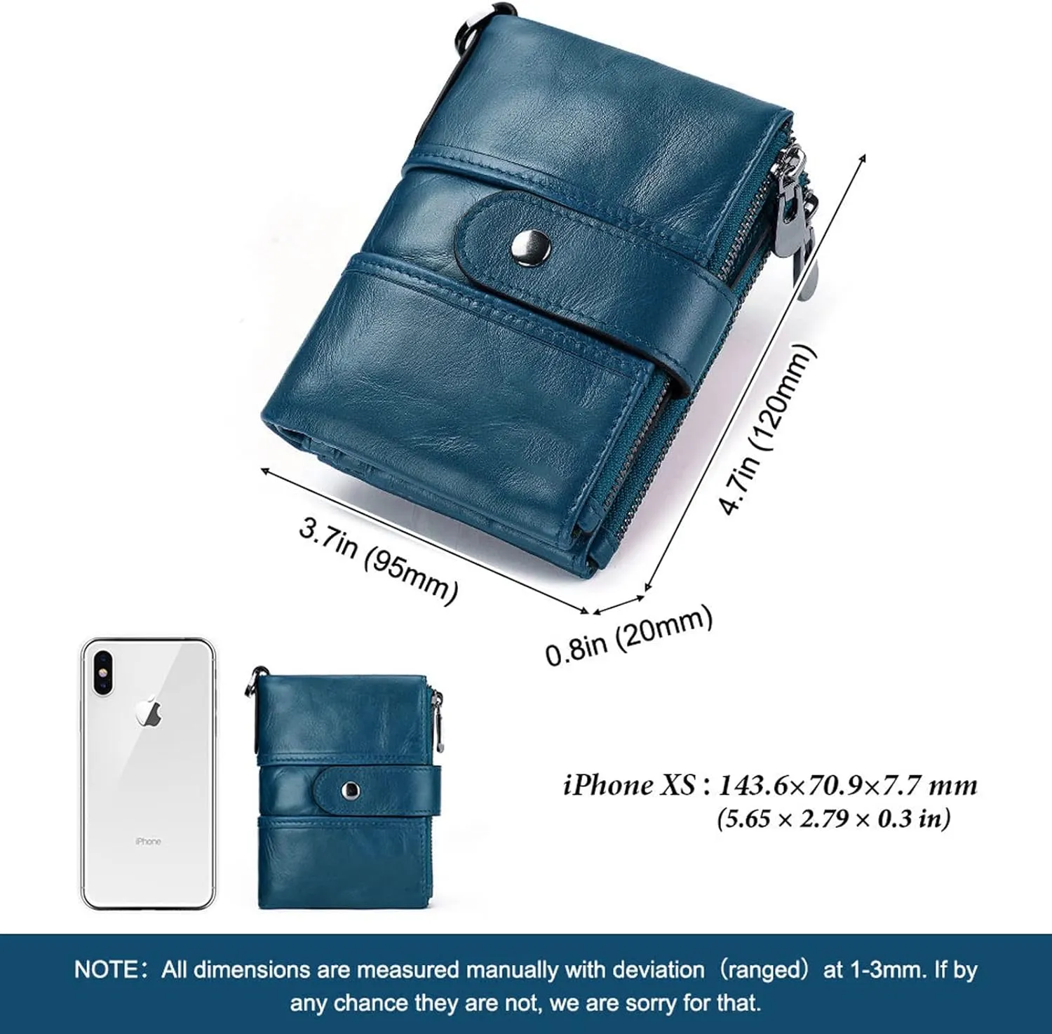 boshiho Real Leather RFID Blocking Bifold Wallets for Men Double Zipper Coin Pocket Purse with Anti-Theft Chain