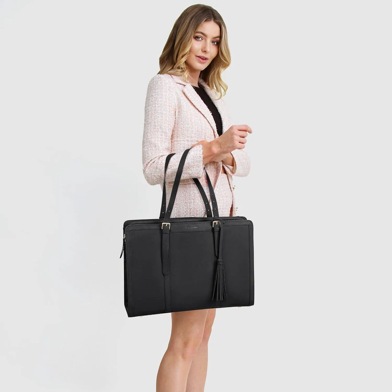 BOSTANTEN Laptop Tote Bag for Women Work Bag Professional 15.6 inch Leather Briefcase Business Office Purse Shoulder Bags