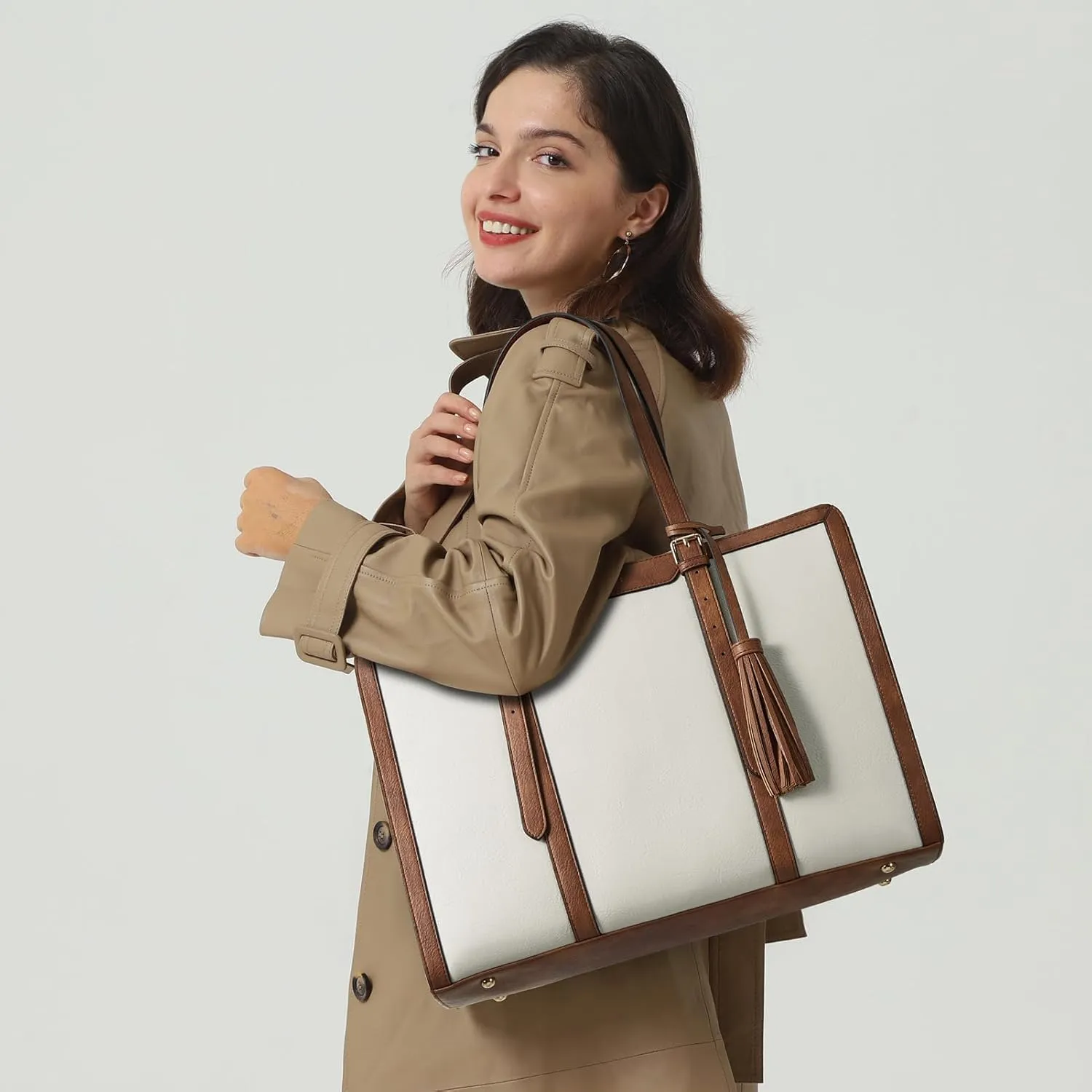 BOSTANTEN Laptop Tote Bag for Women Work Bag Professional 15.6 inch Leather Briefcase Business Office Purse Shoulder Bags