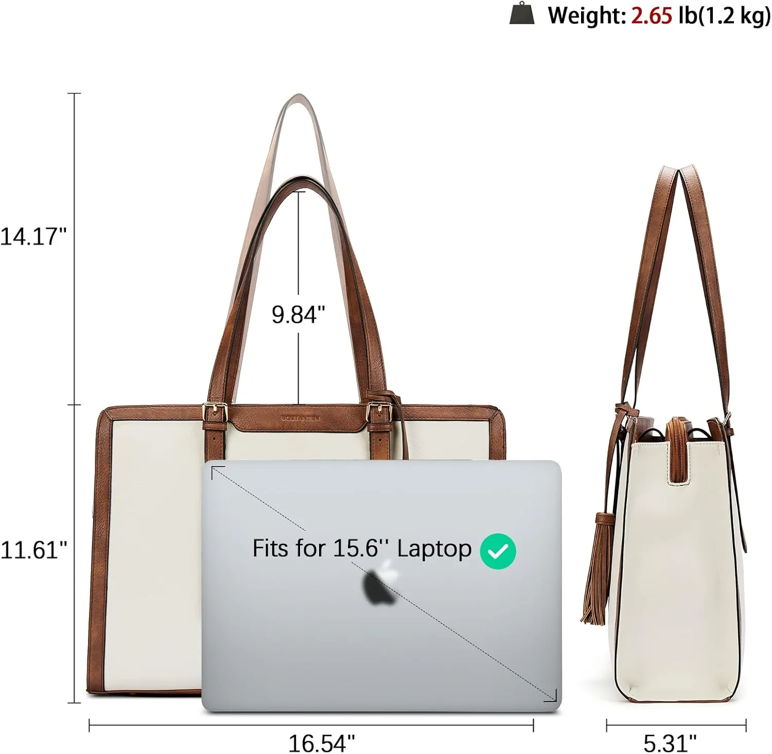 BOSTANTEN Laptop Tote Bag for Women Work Bag Professional 15.6 inch Leather Briefcase Business Office Purse Shoulder Bags