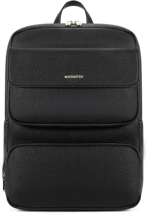 BOSTANTEN Leather Backpack for Women 15.6 inch Laptop Backpack Purse Casual Business Travel Computer Shoulder Bags with Trolley Sleeve Black