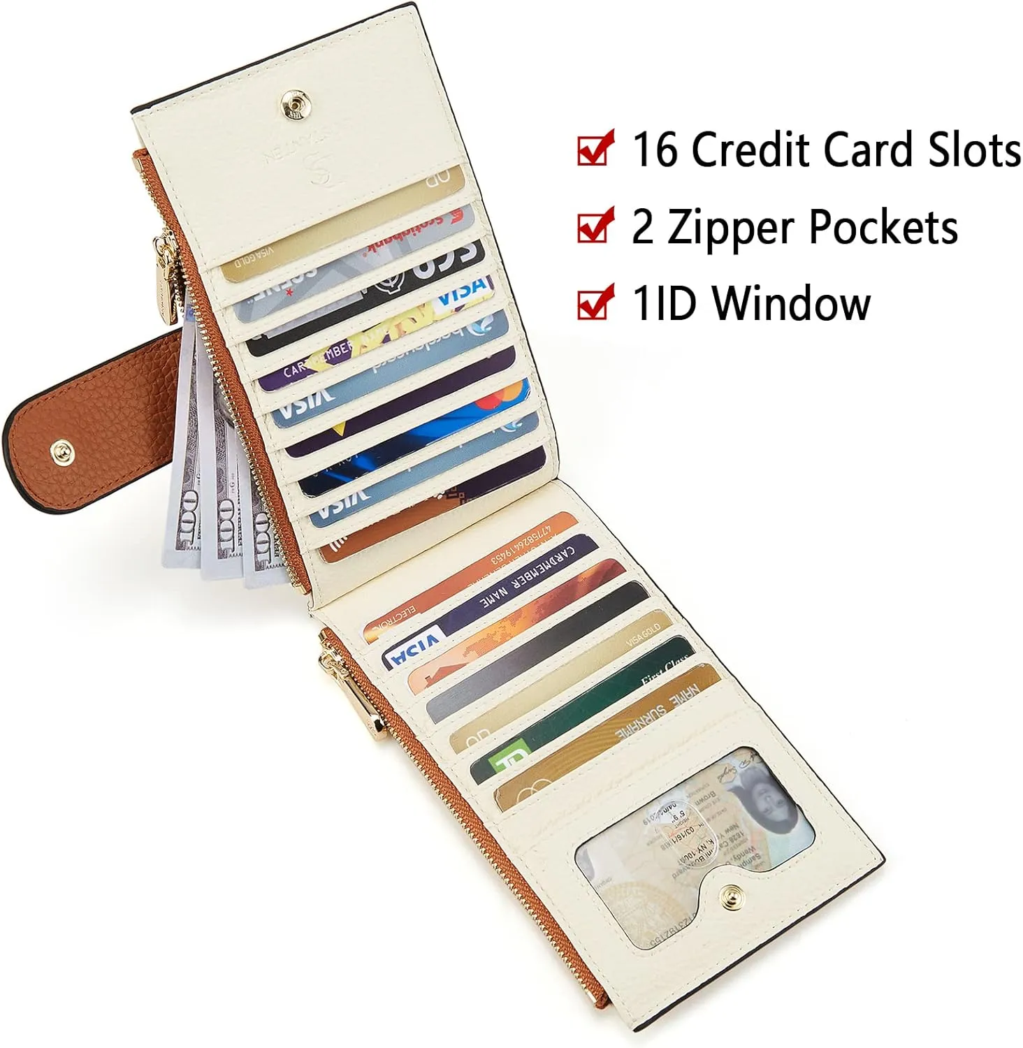 BOSTANTEN Leather Wallets for Women RFID Blocking Slim Bofild Purse Card Holder with Zipper Pocket