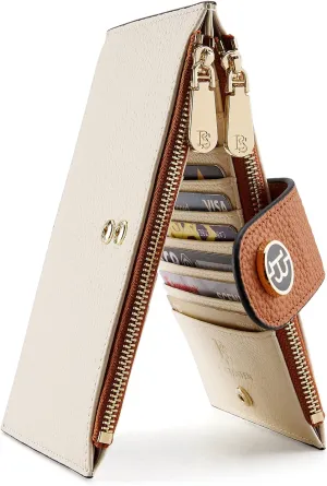 BOSTANTEN Leather Wallets for Women RFID Blocking Slim Bofild Purse Card Holder with Zipper Pocket
