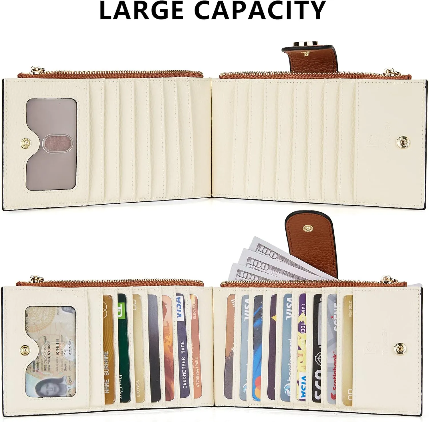 BOSTANTEN Leather Wallets for Women RFID Blocking Slim Bofild Purse Card Holder with Zipper Pocket
