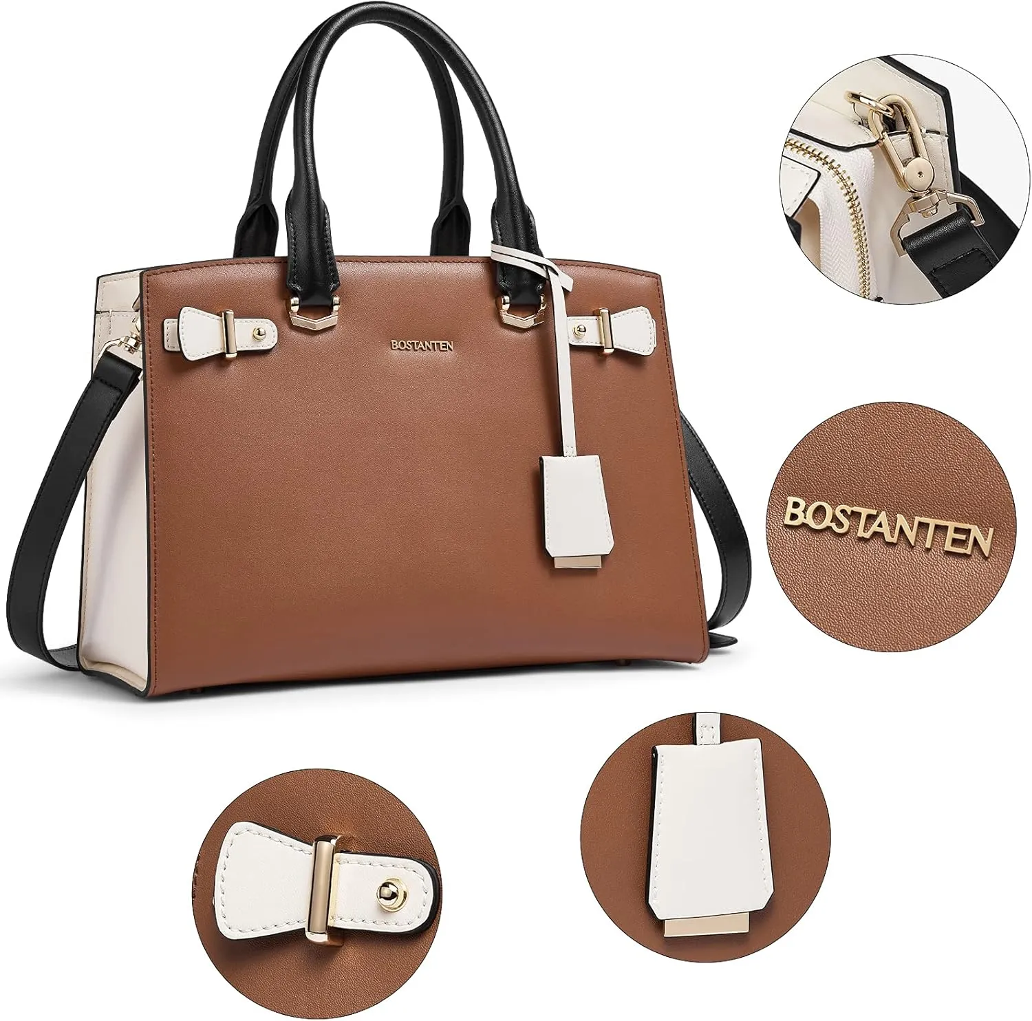 BOSTANTEN Women Leather Handbag Designer Satchel Purses Top Handle Shoulder Totes Crossbody Bag