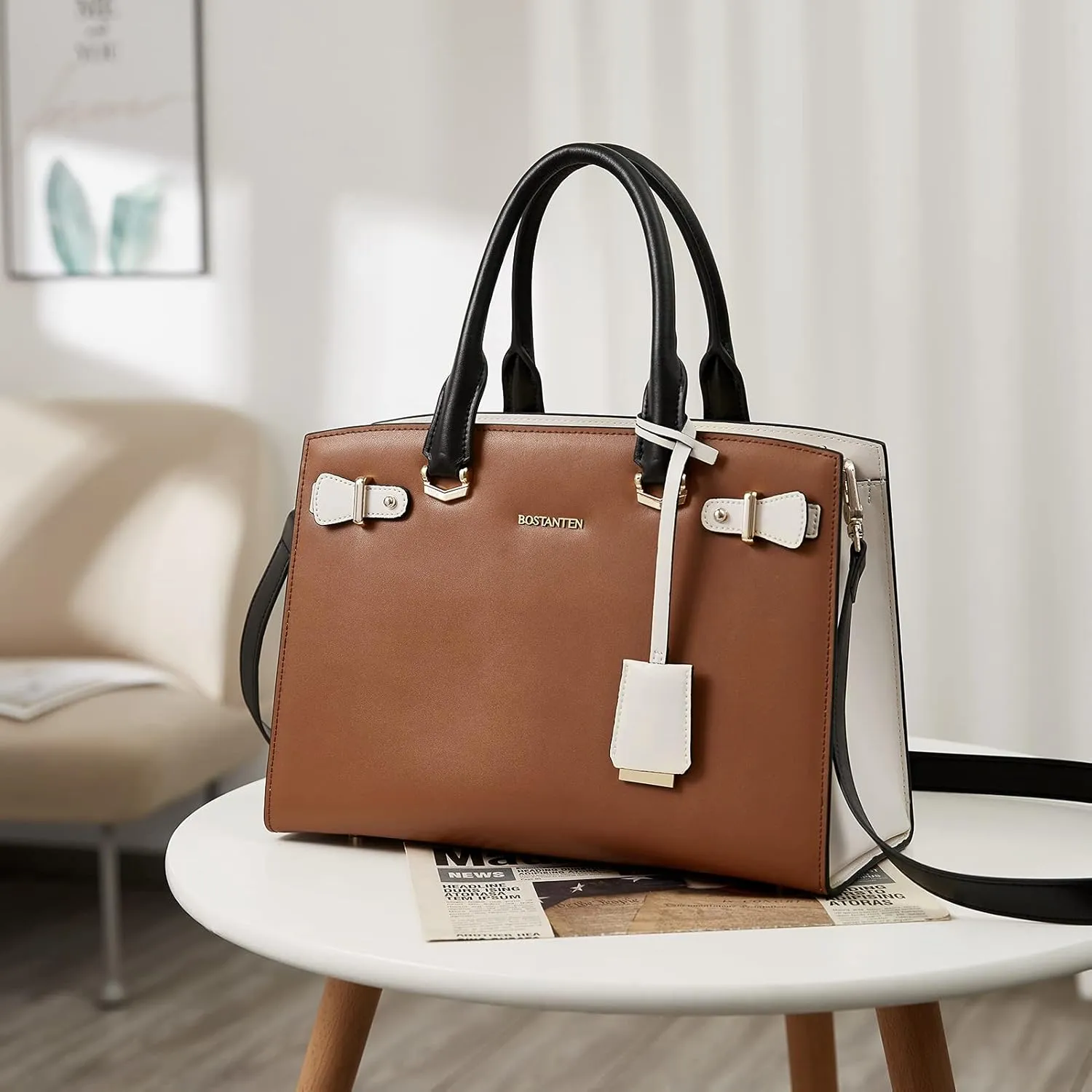 BOSTANTEN Women Leather Handbag Designer Satchel Purses Top Handle Shoulder Totes Crossbody Bag