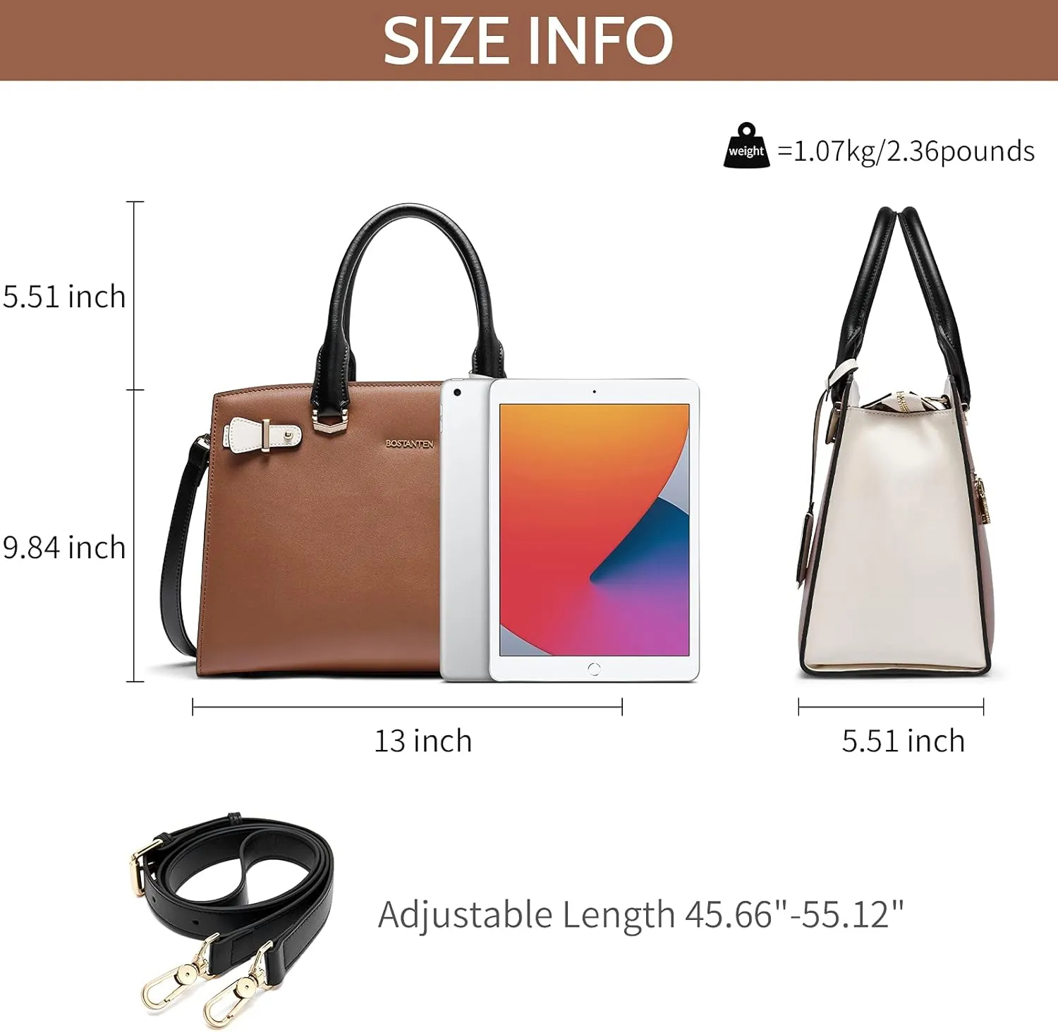 BOSTANTEN Women Leather Handbag Designer Satchel Purses Top Handle Shoulder Totes Crossbody Bag