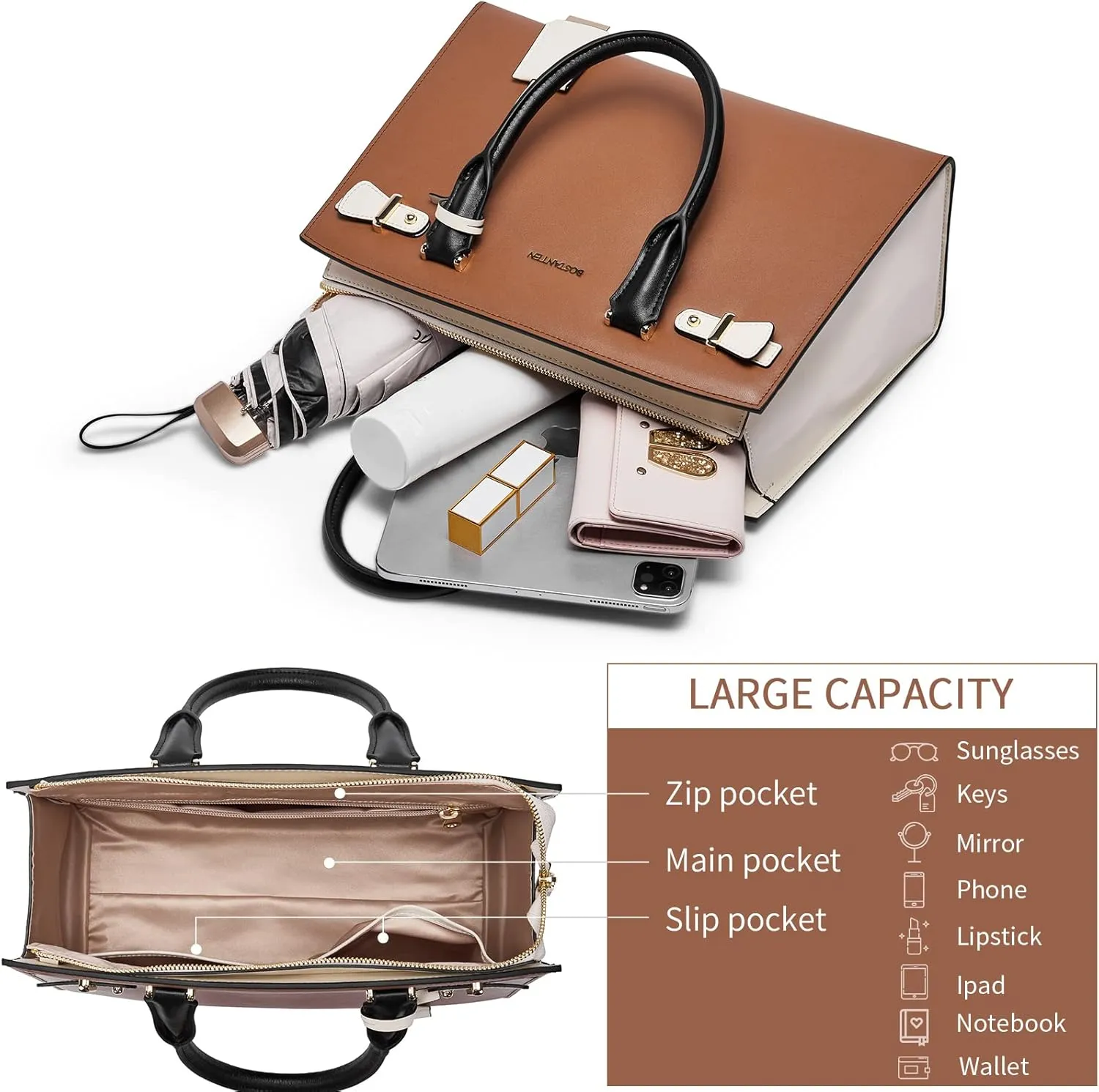BOSTANTEN Women Leather Handbag Designer Satchel Purses Top Handle Shoulder Totes Crossbody Bag