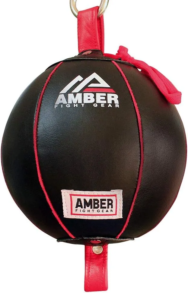 Boxing MMA Muay Thai Fitness Workout Training Leather Punching Floor to Ceiling Speed Dodge Ball Double End Bag Professional with Bungee Cords Size Medium