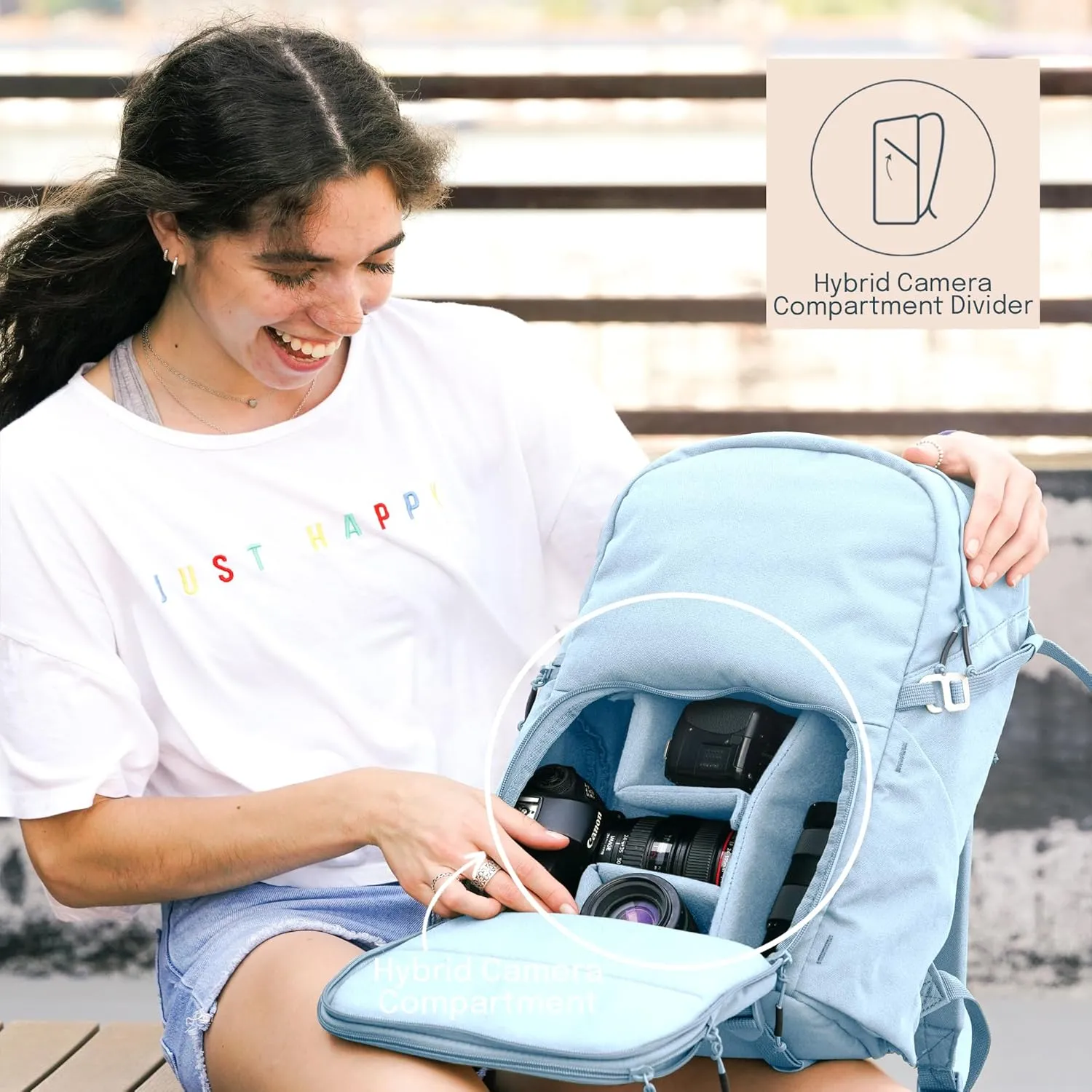 BREVITE - The Jumper - Compact Camera Backpacks for Photographers - A Minimalist & Travel-friendly Photography Backpack Compatible With Both Laptop & DSLR Accessories 18L (Misty Blue)