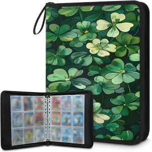 Bright Clovers 3 Ring Trading Zipper Binder Strap, Trading Card Binder 4 Pocket, 400 Pockets Card Holder with 50 Removable Sleeves for Game Cards