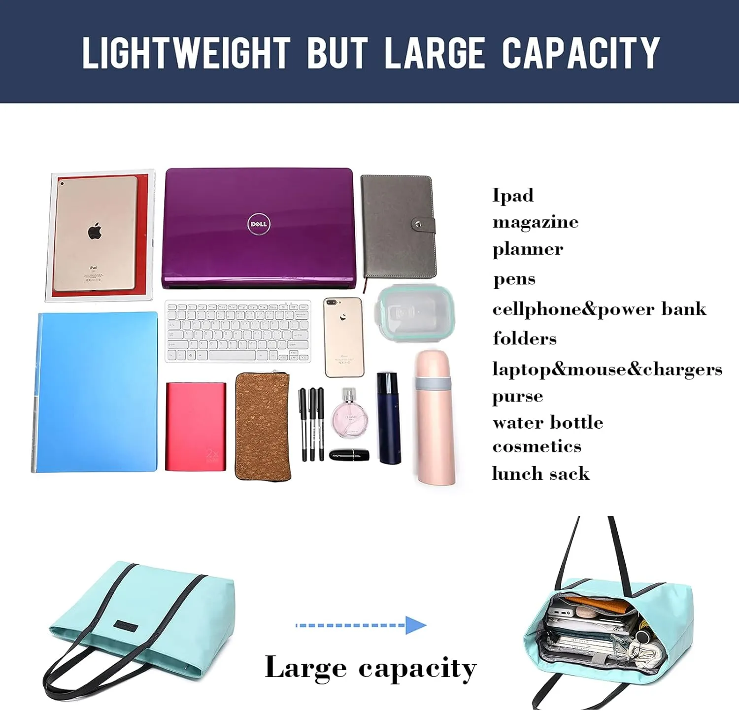 BUG Lightweight Women Laptop Tote Bag for Work, Casual Handbag for Travel Beach College Teacher