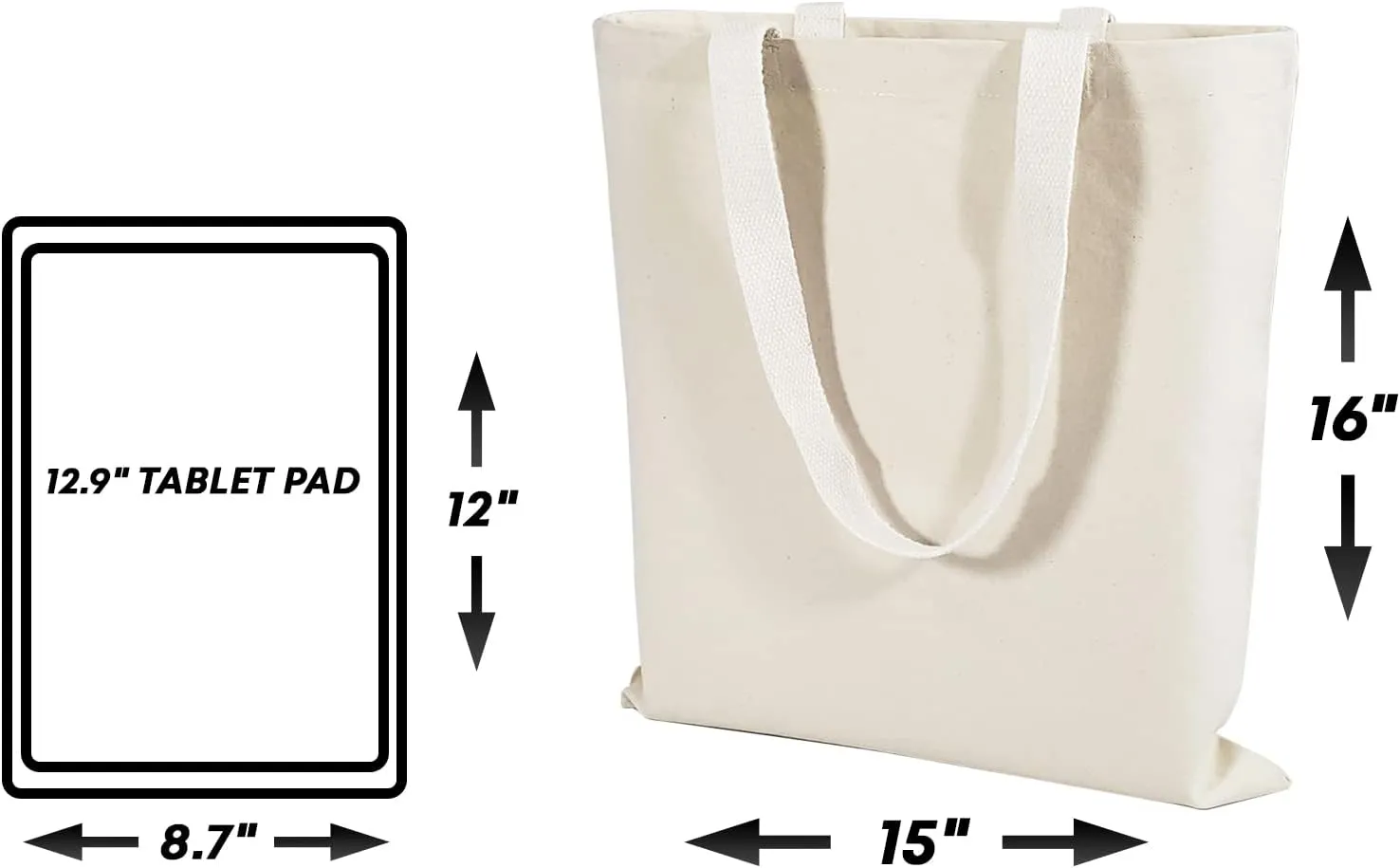 Bulk Blank Cotton Canvas Tote Bags Heavy Duty Ideal for Crafts and Promotions Wholesale Eco-Friendly Shopping Bag 15"W x 16"H