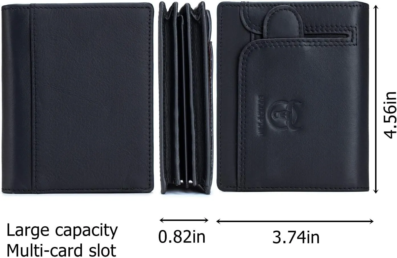 BULLCAPTAIN Men RFID Blocking Bifold Wallet Genuine Leather Card Holder Wallets with 15 Card Slots (Black)