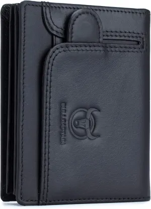 BULLCAPTAIN Men RFID Blocking Bifold Wallet Genuine Leather Card Holder Wallets with 15 Card Slots (Black)