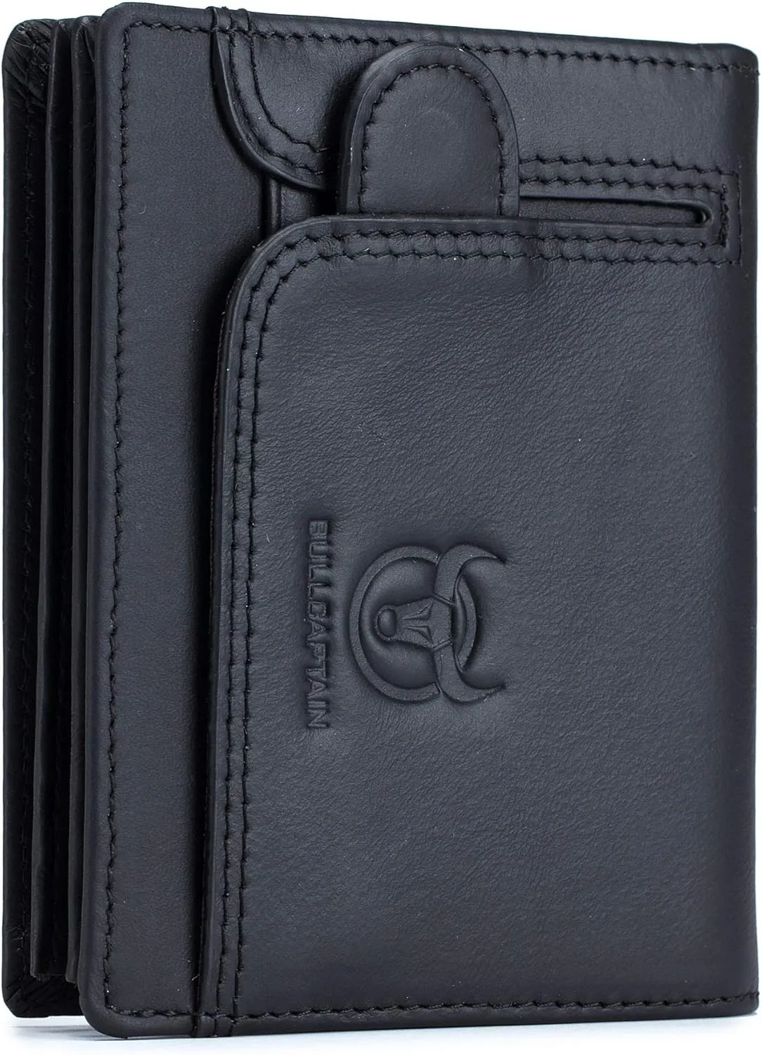 BULLCAPTAIN Men RFID Blocking Bifold Wallet Genuine Leather Card Holder Wallets with 15 Card Slots (Black)