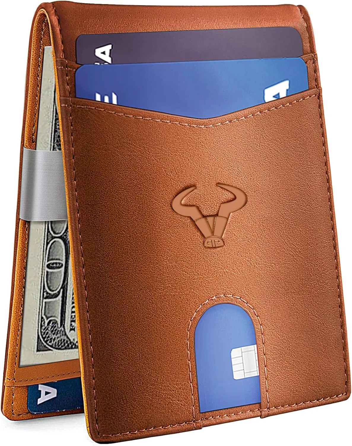 BULLIANT Slim Wallet Men, Leather Wallet Front Pocket Card Holders for Gift Men 3"X4.3"