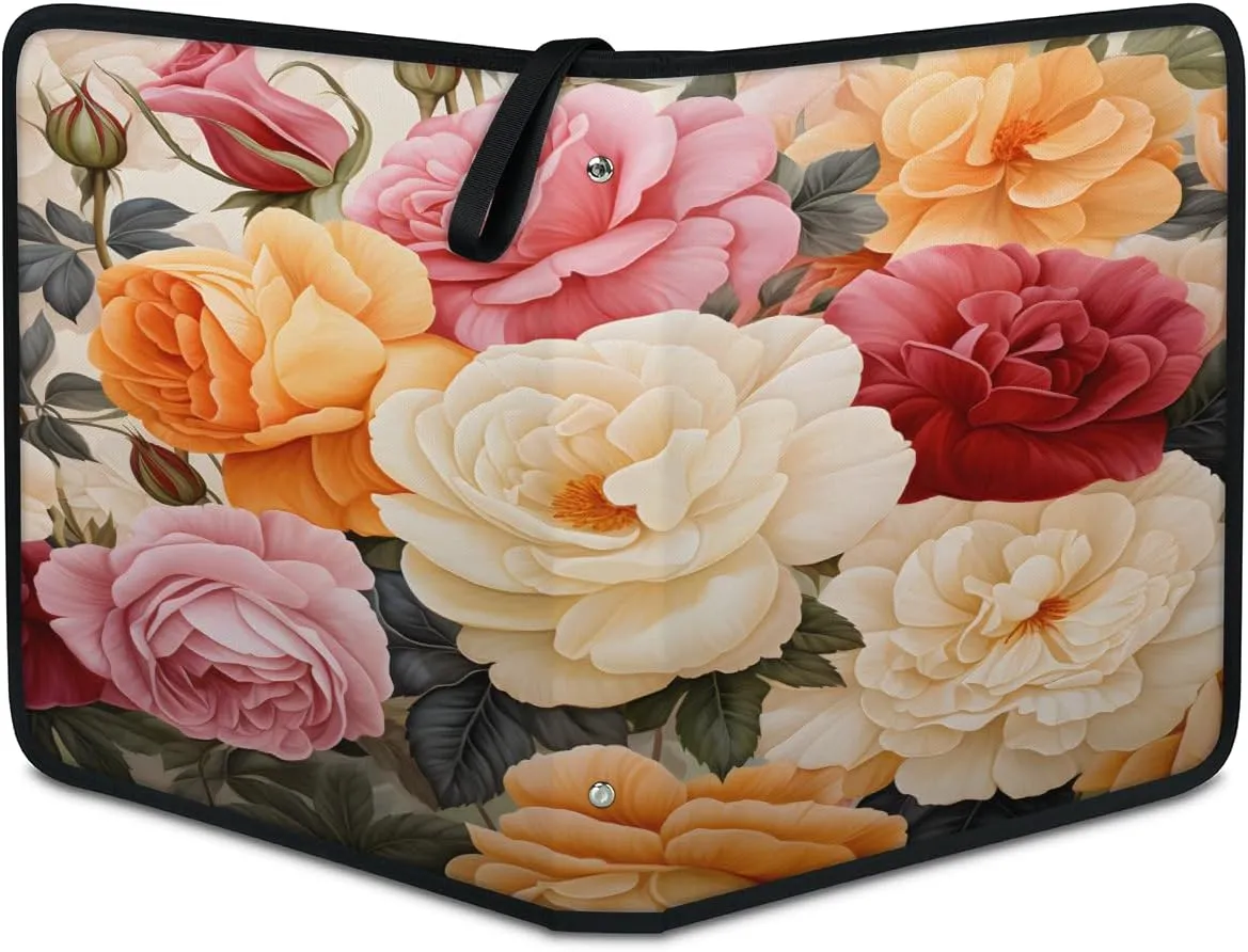 Bunch of Flowers 3 Ring Trading Zipper Binder Strap, Trading Card Binder 9 Pocket, 900 Pockets Card Holder with 50 Removable Sleeves for Game Cards