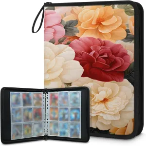 Bunch of Flowers 3 Ring Trading Zipper Binder Strap, Trading Card Binder 9 Pocket, 900 Pockets Card Holder with 50 Removable Sleeves for Game Cards