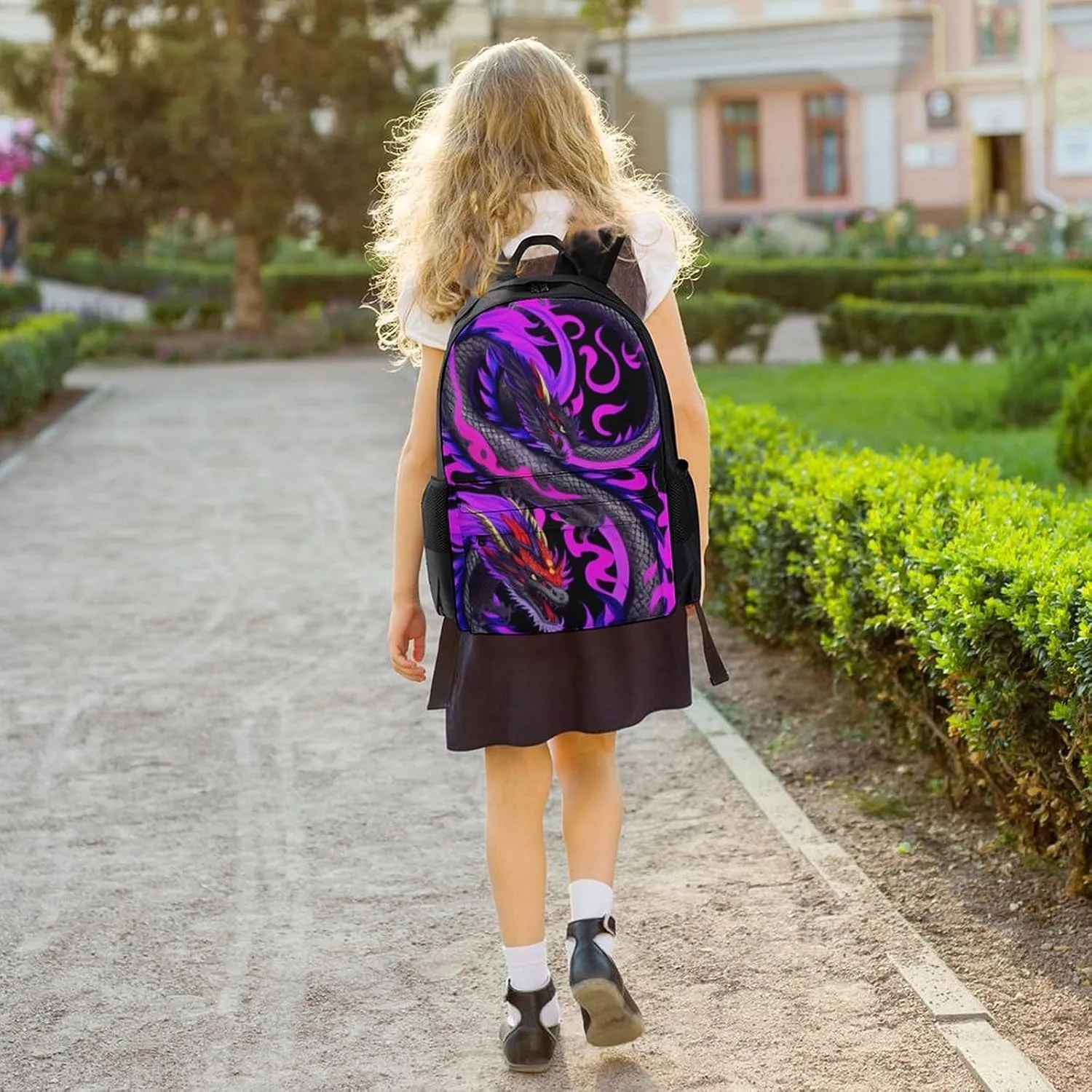 Burning Flaming Fire Chinese Dragon Art Shoulder Book Bags Polyester Multipurpose Anti-Theft Carry On Bag Large Capacity Travel Hiking & Camping Rucksack