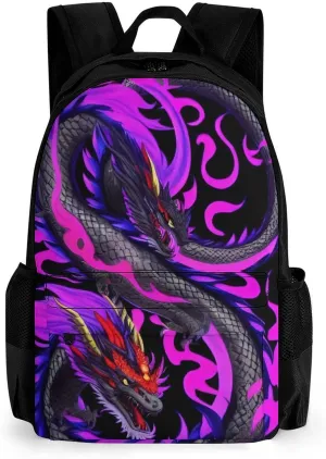 Burning Flaming Fire Chinese Dragon Art Shoulder Book Bags Polyester Multipurpose Anti-Theft Carry On Bag Large Capacity Travel Hiking & Camping Rucksack