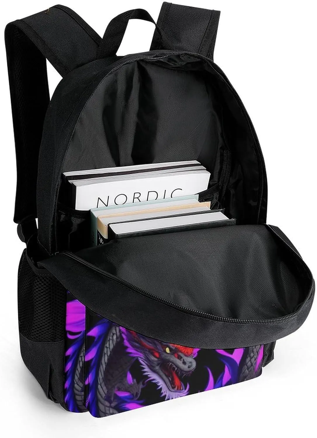 Burning Flaming Fire Chinese Dragon Art Shoulder Book Bags Polyester Multipurpose Anti-Theft Carry On Bag Large Capacity Travel Hiking & Camping Rucksack