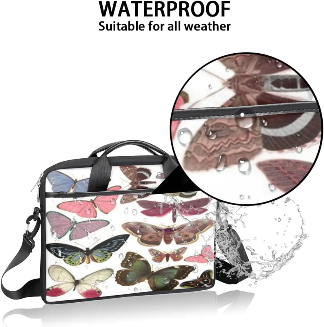 Butterfly Light Blue Laptop Bag for Men Women 13-15 Inch Case Bags Sleeve Shoulder with Anti Slip Removable The Pad Straps