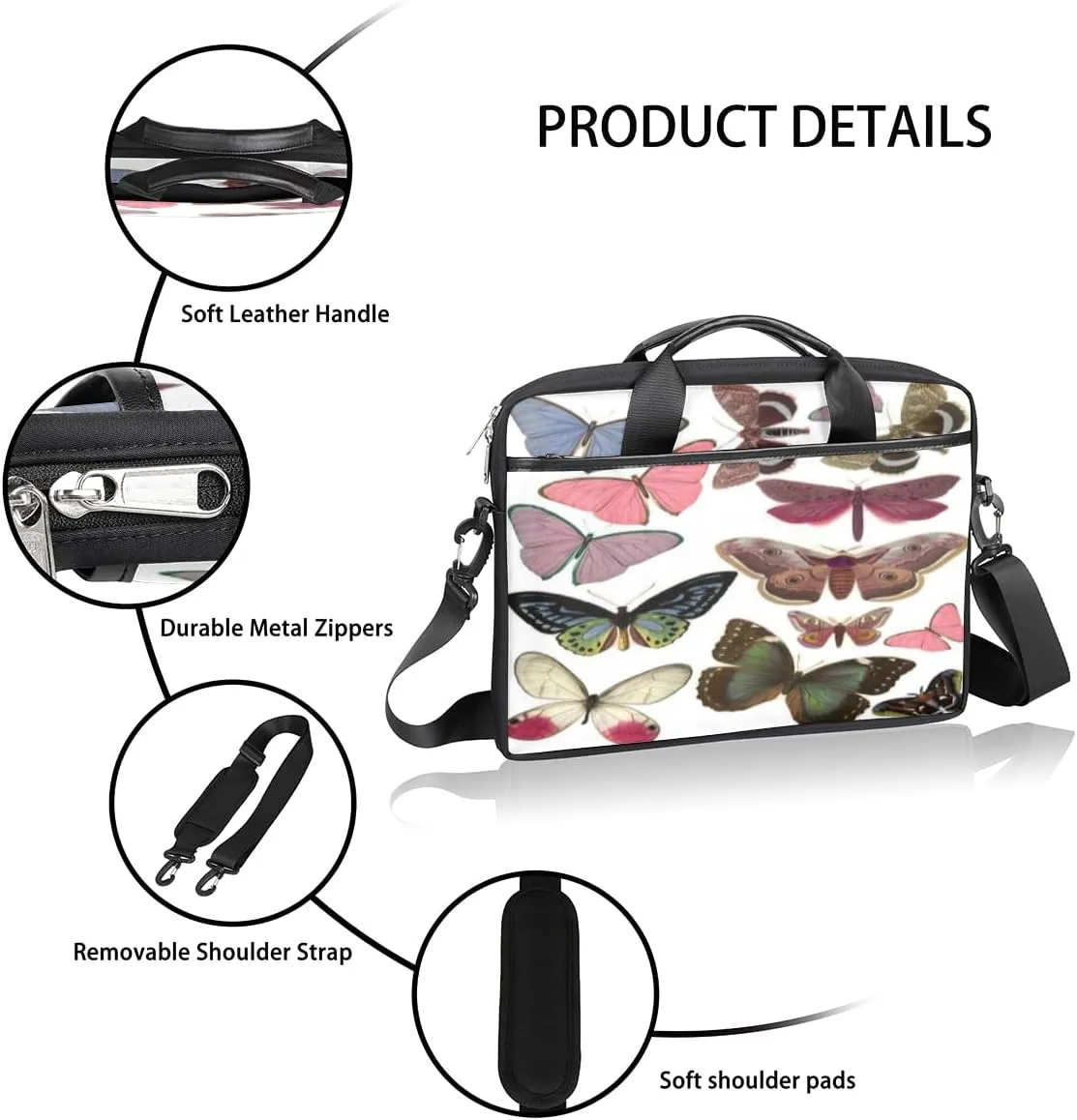 Butterfly Light Blue Laptop Bag for Men Women 13-15 Inch Case Bags Sleeve Shoulder with Anti Slip Removable The Pad Straps