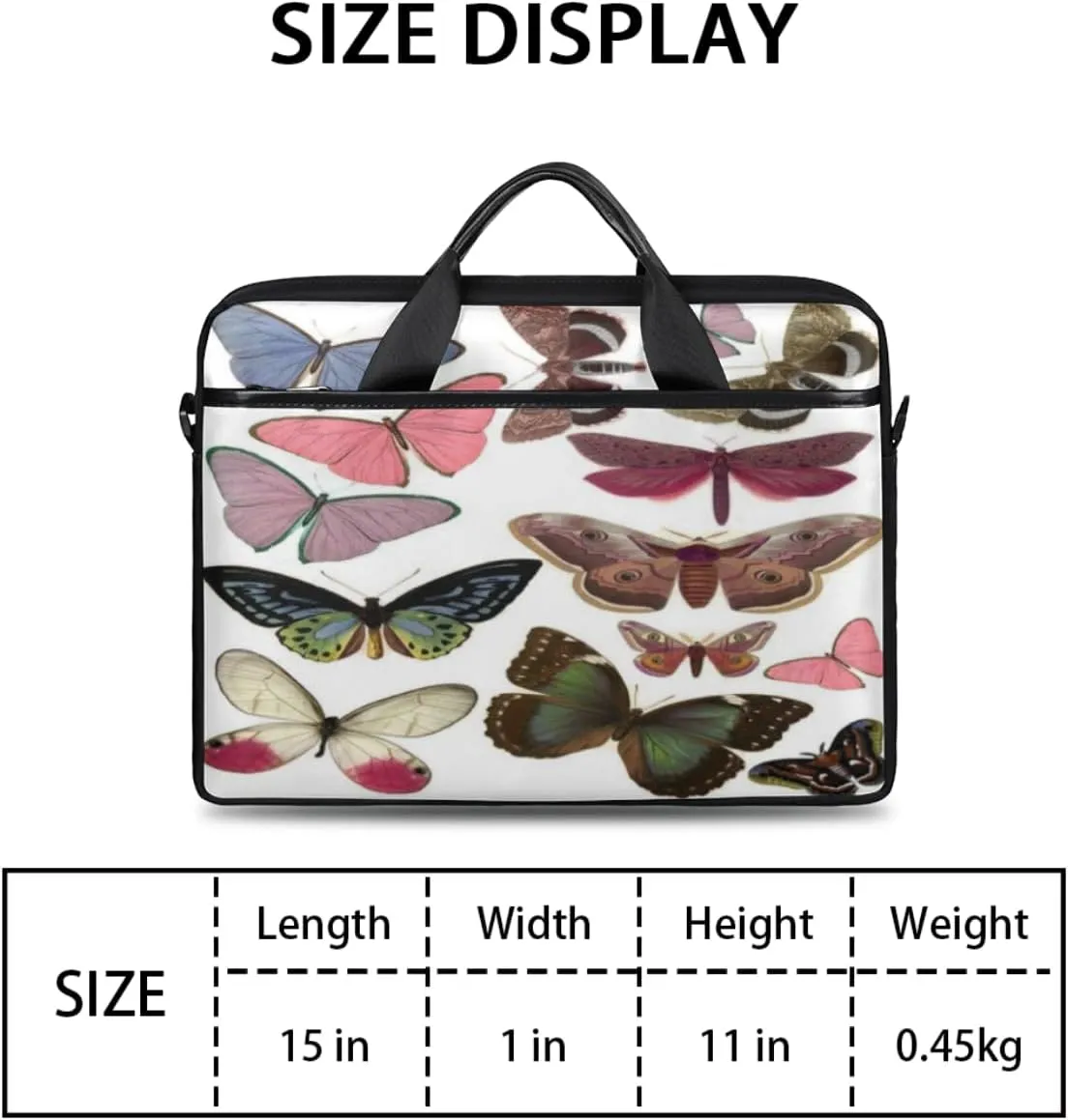 Butterfly Light Blue Laptop Bag for Men Women 13-15 Inch Case Bags Sleeve Shoulder with Anti Slip Removable The Pad Straps
