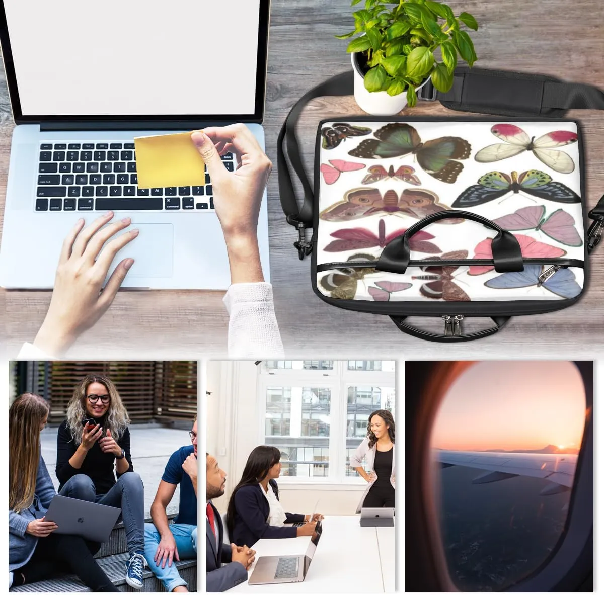 Butterfly Light Blue Laptop Bag for Men Women 13-15 Inch Case Bags Sleeve Shoulder with Anti Slip Removable The Pad Straps