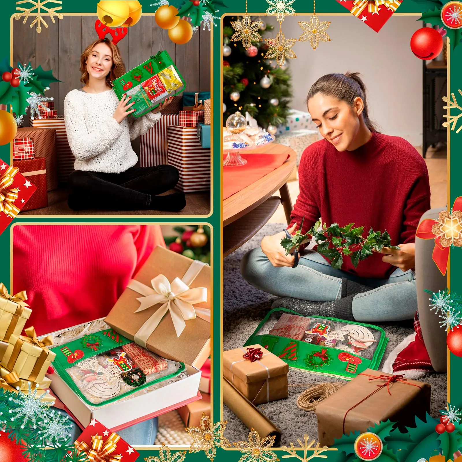 BuyCard 2 Pcs Christmas Gifts Cosmetic Makeup Bag with Chenille Letter Patch, Clear Pouch PVC Organizer Purse, Waterproof Travel Bag, LoveTSanta oiletry Storage Bag for Her Girls Friends Women