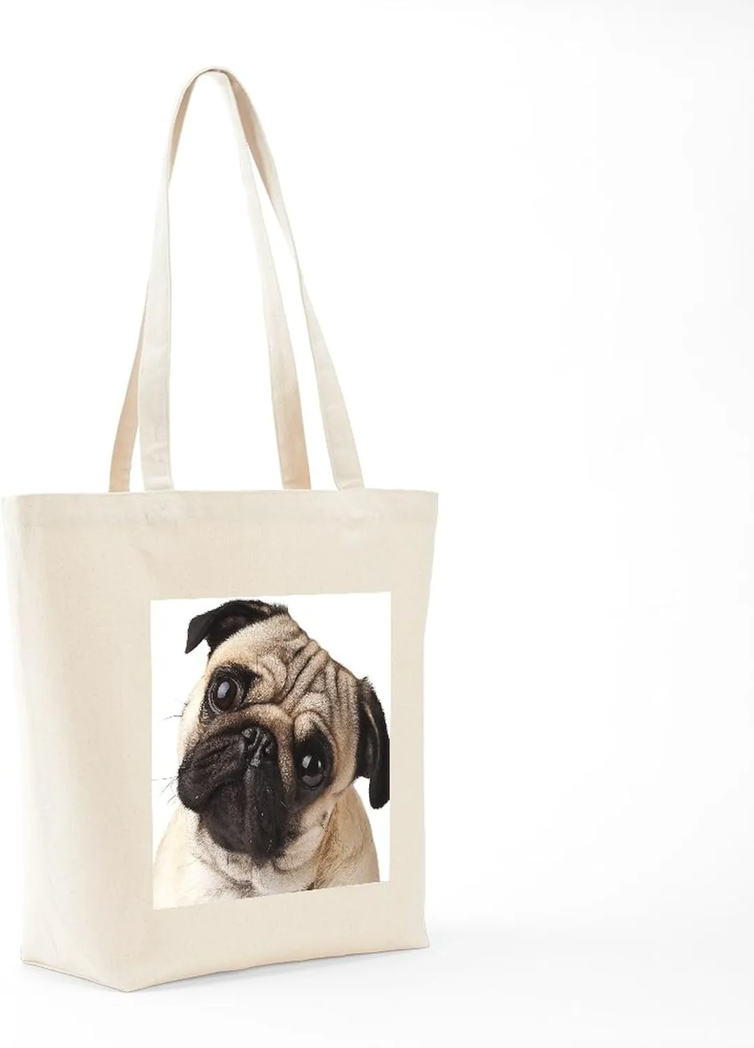 CafePress Curious Pug Tote Bag Natural Canvas Tote Bag, Reusable Shopping Bag