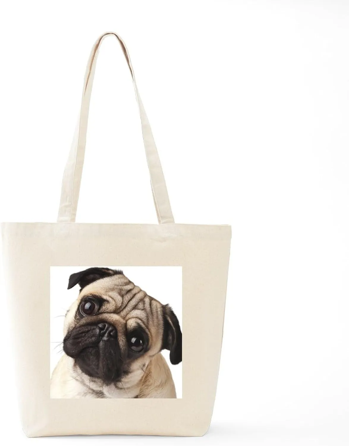 CafePress Curious Pug Tote Bag Natural Canvas Tote Bag, Reusable Shopping Bag