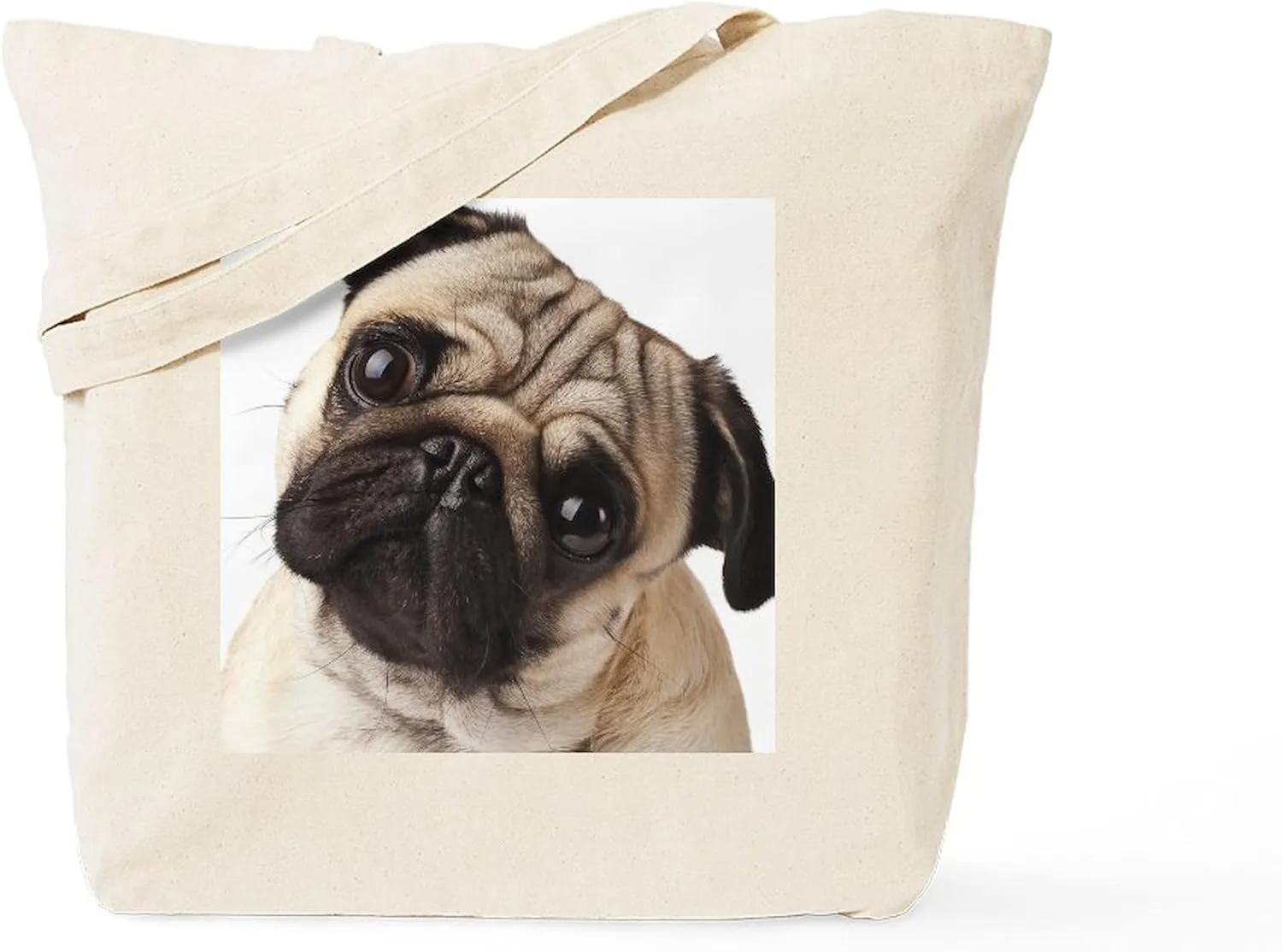 CafePress Curious Pug Tote Bag Natural Canvas Tote Bag, Reusable Shopping Bag