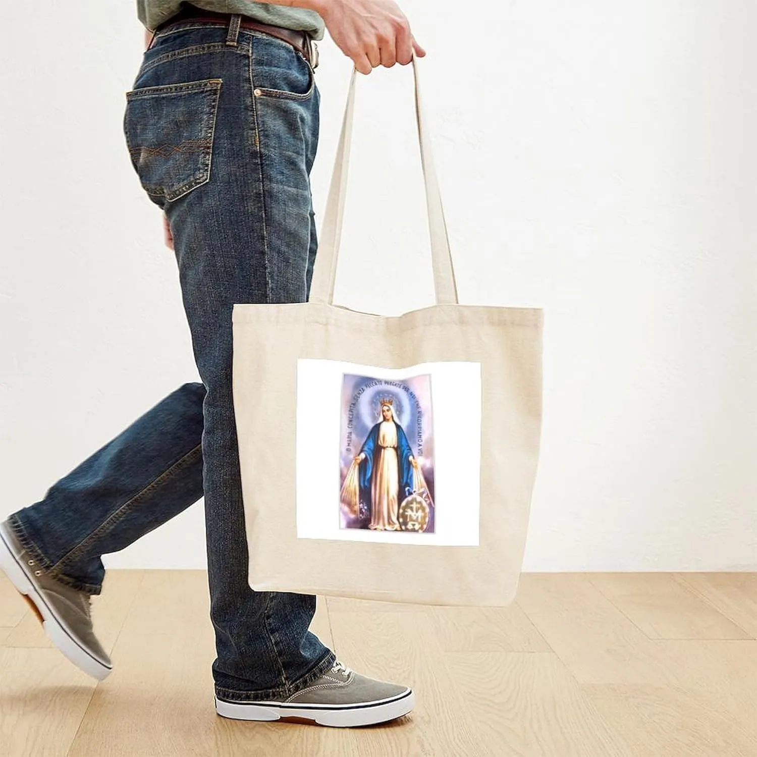 CafePress Miraculous Medal Of Mary Tote Bag Natural Canvas Tote Bag, Reusable Shopping Bag