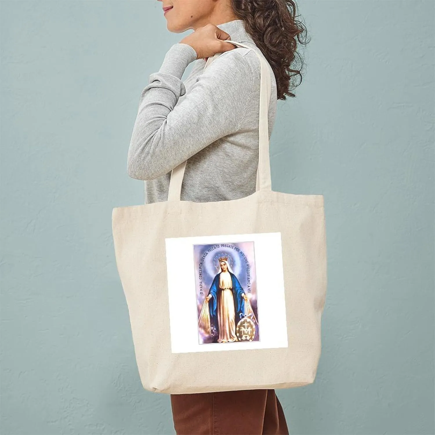 CafePress Miraculous Medal Of Mary Tote Bag Natural Canvas Tote Bag, Reusable Shopping Bag