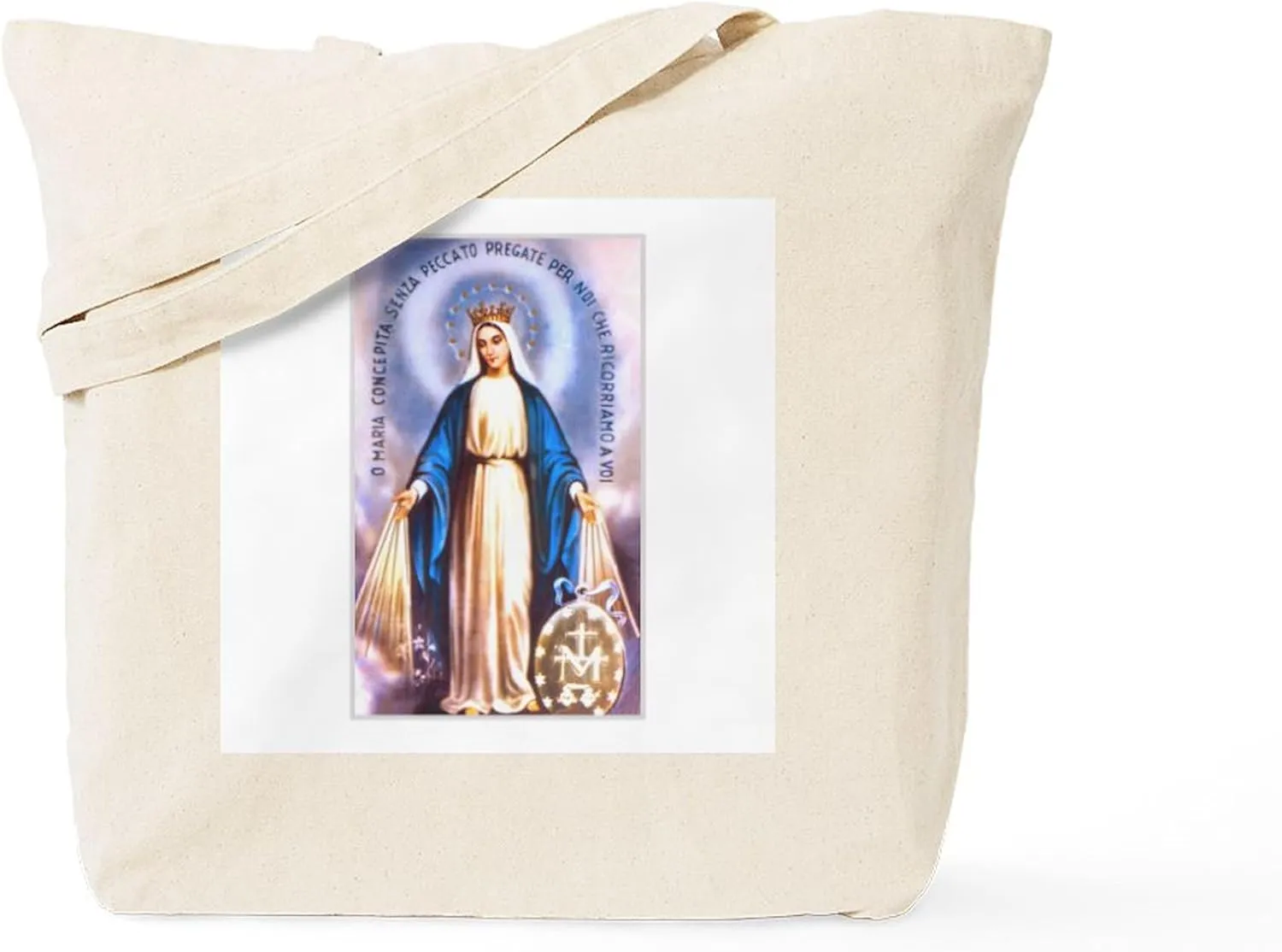 CafePress Miraculous Medal Of Mary Tote Bag Natural Canvas Tote Bag, Reusable Shopping Bag