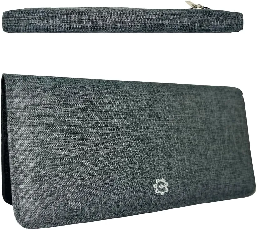 Caitlin Women RFID Blocking Long Bifold Executive Wallet with 12 Slots, 2 Key and 2 Cash pockets, 2 ID and 2 privacy windows, Come with Premium Gift Box (Canvas, Space Gray)
