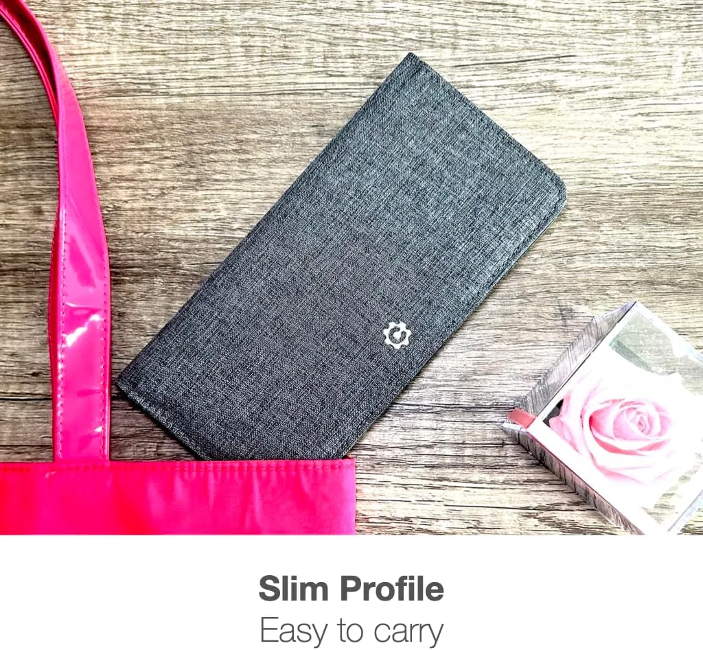Caitlin Women RFID Blocking Long Bifold Executive Wallet with 12 Slots, 2 Key and 2 Cash pockets, 2 ID and 2 privacy windows, Come with Premium Gift Box (Canvas, Space Gray)