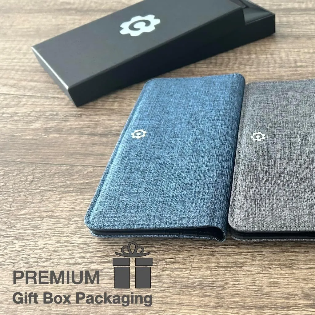 Caitlin Women RFID Blocking Long Bifold Executive Wallet with 12 Slots, 2 Key and 2 Cash pockets, 2 ID and 2 privacy windows, Come with Premium Gift Box (Canvas, Space Gray)