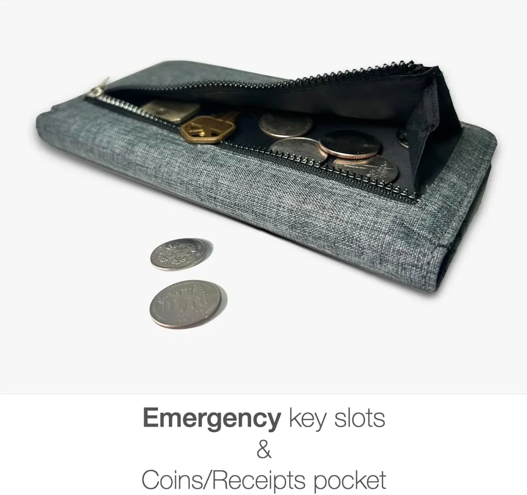 Caitlin Women RFID Blocking Long Bifold Executive Wallet with 12 Slots, 2 Key and 2 Cash pockets, 2 ID and 2 privacy windows, Come with Premium Gift Box (Canvas, Space Gray)