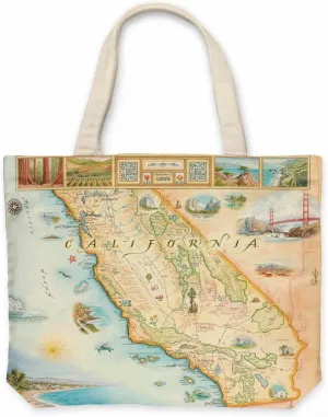 California State Map Canvas Tote Bag with Handles, Cloth Grocery Shopping Bag, Reusable & Eco-friendly Bag, 100% Cotton, Washable, 18 wide x 15 tall