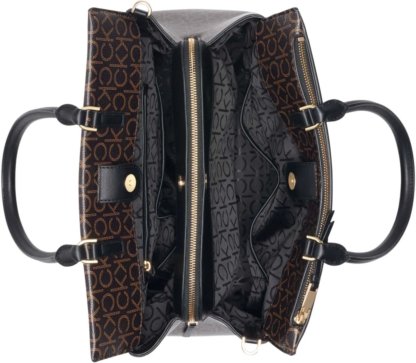 Calvin Klein Becky Tote Bag – 2 in 1, Vegan Leather, Monogram, 3 Pockets